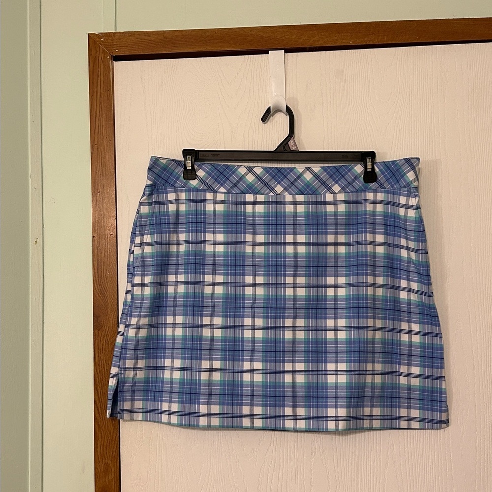 Izod Golf Blue and White Plaid Golf Skirt With Built In Shorts Size 16